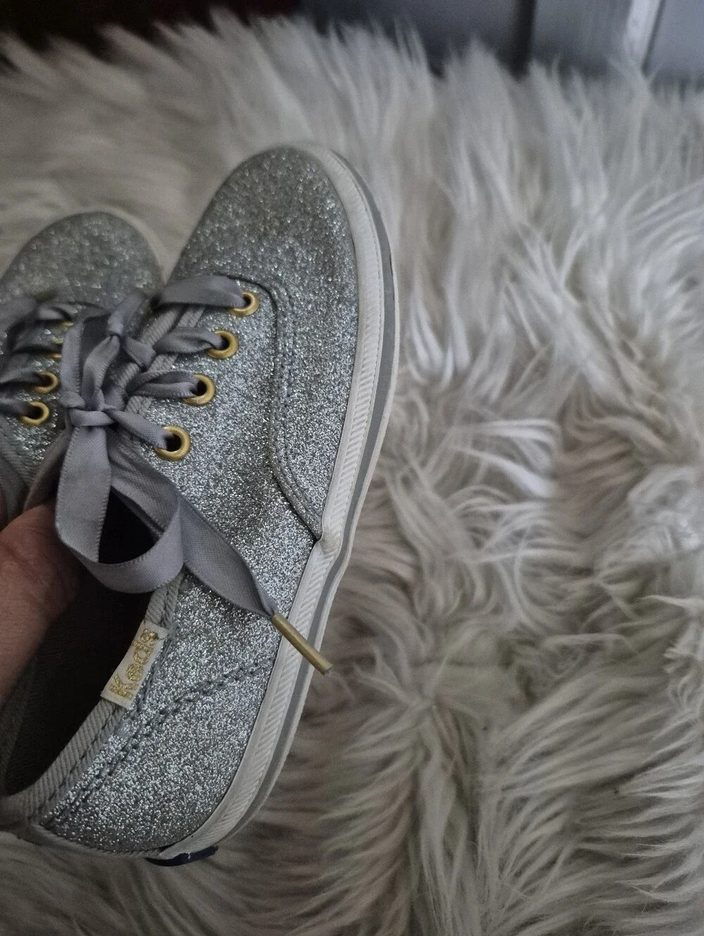 Kate Spade Glitter Keds.Champion Kids Silver Glitter Sneakers with Satin Laces